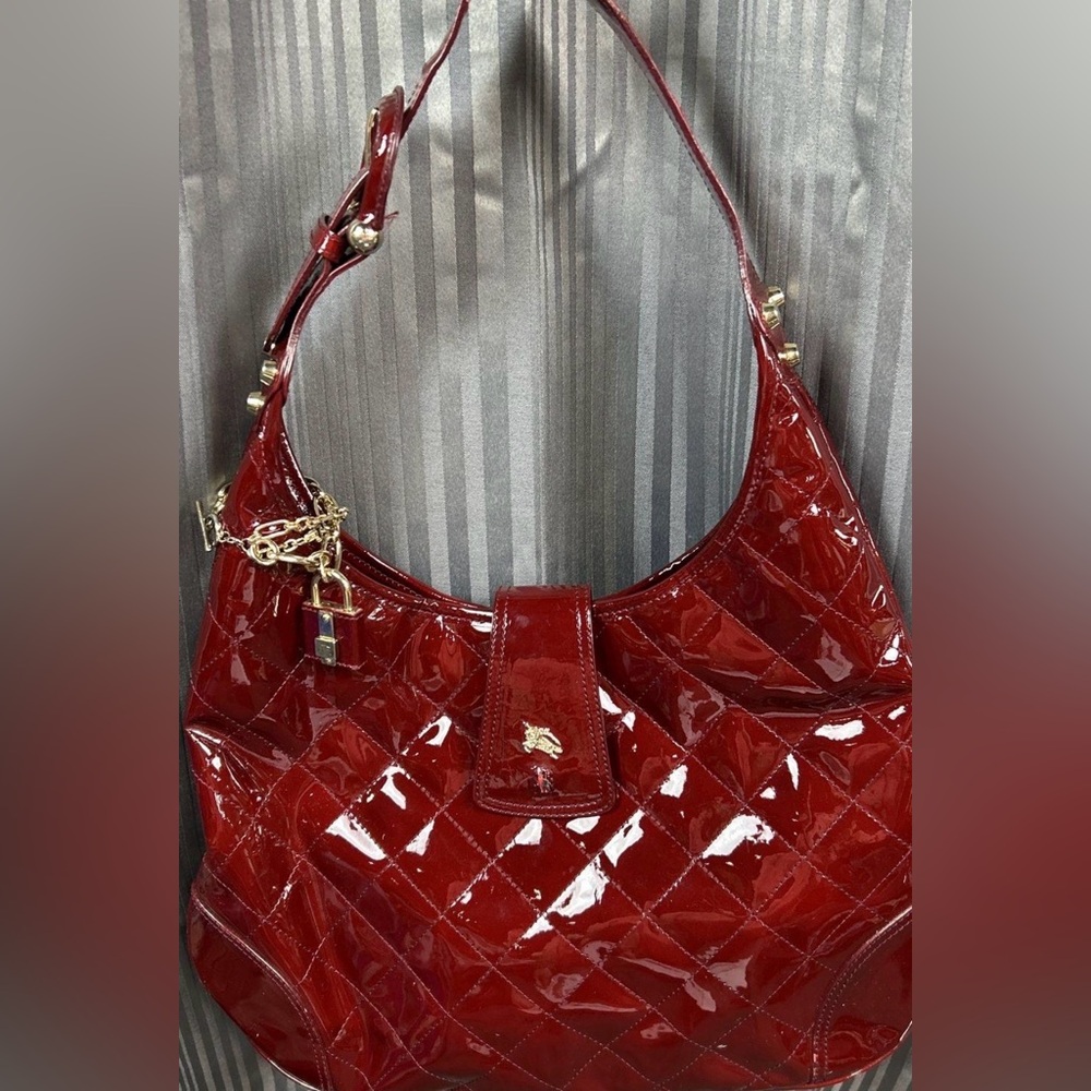 Red Patent Quilted Shoulder Bag - Unbranded